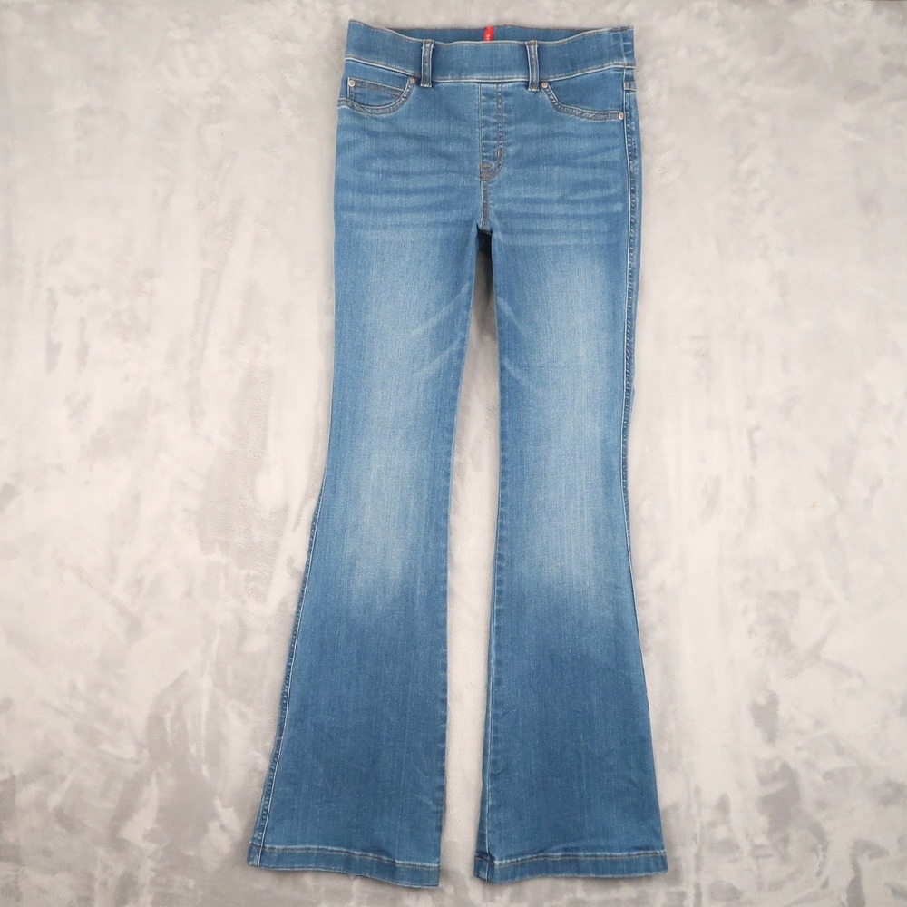 Spanx Jeans Women S Fit 28x32.5 Blue Pull On Flare Boho Stretch High Rise